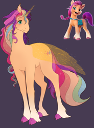 Size: 1280x1735 | Tagged: safe, artist:ghostcrypte, imported from derpibooru, sunny starscout, alicorn, pony, artificial horn, artificial wings, augmented, female, g5, horn, magic, magic horn, magic wings, mare, my little pony: a new generation, race swap, solo, sunnycorn, wings