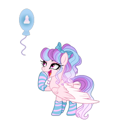 Size: 1800x2000 | Tagged: safe, artist:just-silvushka, imported from derpibooru, cozy glow, pinkie pie, pegasus, pony, balloon, base used, bow, clothes, colored wings, eyelashes, female, fusion, hair bow, mare, open mouth, open smile, raised hoof, simple background, smiling, socks, striped socks, transparent background, two toned wings, wings