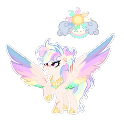 Size: 1710x1656 | Tagged: safe, artist:just-silvushka, imported from derpibooru, oc, oc only, alicorn, pony, alicorn oc, base used, eyelashes, female, grin, horn, magical lesbian spawn, mare, offspring, parent:princess celestia, parent:rainbow dash, peytral, raised hoof, simple background, smiling, smirk, solo, spread wings, transparent background, wings