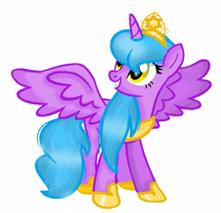 Size: 641x617 | Tagged: safe, artist:gihhbloonde, imported from derpibooru, oc, oc only, alicorn, pony, alicorn oc, base used, eyelashes, female, hoof shoes, horn, jewelry, mare, peytral, simple background, smiling, solo, tiara, white background, wings, 🅱