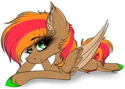 Size: 3262x2338 | Tagged: safe, artist:beamybutt, imported from derpibooru, oc, oc only, pegasus, pony, colored wings, ear fluff, eyelashes, female, high res, lying down, mare, pegasus oc, prone, simple background, transparent background, two toned wings, unshorn fetlocks, wings