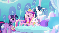 Size: 1920x1078 | Tagged: safe, imported from derpibooru, screencap, princess cadance, princess flurry heart, shining armor, twilight sparkle, the crystalling