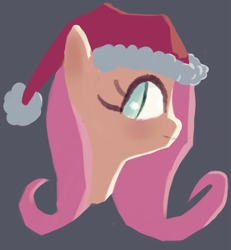 Size: 1507x1628 | Tagged: safe, artist:solid shrimp, imported from derpibooru, fluttershy, pegasus, pony, bust, christmas, hat, holiday, portrait, santa hat, side view, simple background, solo