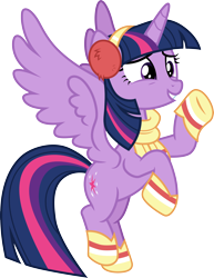 Size: 3000x3895 | Tagged: safe, artist:cloudy glow, imported from derpibooru, twilight sparkle, alicorn, pony, best gift ever, .ai available, clothes, earmuffs, female, flying, high res, mare, scarf, simple background, smiling, solo, transparent background, twilight sparkle (alicorn), vector, winter outfit