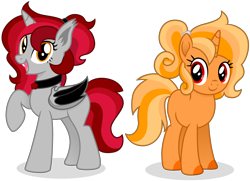 Size: 6748x4888 | Tagged: safe, artist:cirillaq, imported from derpibooru, oc, oc only, oc:platinum crimson, oc:sunset flame, bat pony, pony, unicorn, absurd resolution, commission, female, mare, simple background, transparent background, vector
