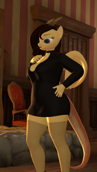 Size: 1080x1920 | Tagged: safe, artist:goren580, imported from derpibooru, oc, oc only, oc:charlie, anthro, original species, 3d, anthro oc, breasts, chubby, clothes, female, horn, solo, source filmmaker