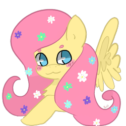 Size: 800x800 | Tagged: safe, artist:twilightmew16, imported from derpibooru, fluttershy, pegasus, pony, blushing, female, flower, flower in hair, simple background, solo, transparent background