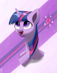 Size: 1800x2295 | Tagged: safe, artist:3naa, imported from derpibooru, twilight sparkle, pony, unicorn, bust, female, open mouth, solo, unicorn twilight