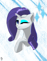 Size: 774x996 | Tagged: safe, artist:3naa, imported from derpibooru, rarity, pony, unicorn, cutie mark background, female, one eye closed, solo, wink