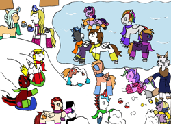 Size: 1656x1201 | Tagged: safe, artist:ask-luciavampire, imported from derpibooru, oc, alicorn, earth pony, pegasus, pony, undead, unicorn, vampire, ice skating, snow, tumblr, winter