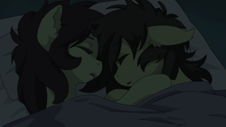 Size: 1920x1080 | Tagged: safe, artist:lockhe4rt, imported from ponybooru, oc, oc only, oc:filly anon, earth pony, pony, bed, duo, female, filly, foal, in bed, self ponidox, sleeping
