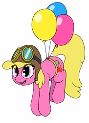 Size: 2400x3300 | Tagged: safe, artist:frecklesfanatic, cherry berry, earth pony, pony, balloon, goggles, hat, open mouth, pilots cap, simple background, smiling