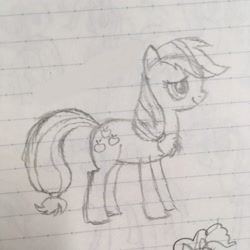 Size: 1818x1818 | Tagged: safe, artist:huodx, applejack, earth pony, pony, lined paper, monochrome, sketch, smiling, traditional art