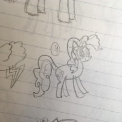 Size: 3024x3024 | Tagged: safe, artist:huodx, pinkie pie, earth pony, pony, lined paper, monochrome, sketch, smiling, traditional art