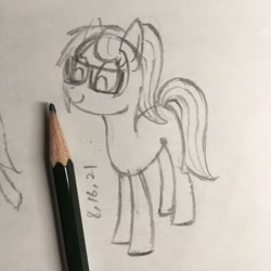 Size: 1048x1048 | Tagged: safe, artist:huodx, raven, earth pony, pony, monochrome, pencil, simple background, smiling, traditional art