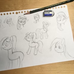 Size: 838x838 | Tagged: safe, artist:huodx, fluttershy, earth pony, pony, drawpile, eraser, frown, monochrome, pencil, simple background, traditional art