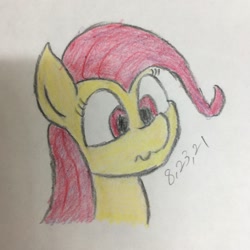 Size: 838x838 | Tagged: safe, artist:huodx, fluttershy, pony, simple background, smiling, traditional art