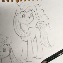 Size: 1048x1048 | Tagged: safe, artist:huodx, earth pony, pony, monochrome, pencil, simple background, smiling, traditional art
