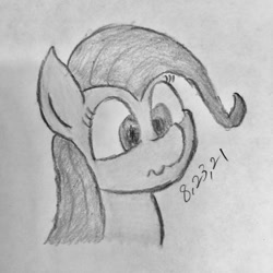 Size: 838x838 | Tagged: safe, artist:huodx, fluttershy, pony, monochrome, simple background, smiling, traditional art
