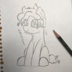 Size: 1048x1048 | Tagged: safe, artist:huodx, oc, oc only, earth pony, pony, monochrome, simple background, sitting, smiling, traditional art