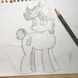Size: 1048x1048 | Tagged: safe, artist:huodx, oc, oc only, oc:flame egg, earth pony, pony, frown, monochrome, pencil, simple background, traditional art