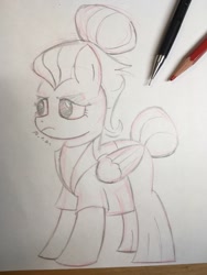 Size: 786x1048 | Tagged: safe, artist:huodx, fluttershy, pony, unicorn, alternate mane style, clothes, pencil, simple background, traditional art