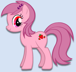 Size: 277x264 | Tagged: safe, imported from derpibooru, oc, oc only, oc:strawberry spice, earth pony, pony, accessory, adventures in ponyville, food, smiling, strawberry