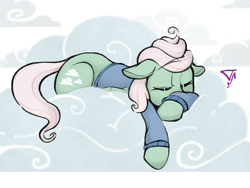 Size: 1152x864 | Tagged: safe, artist:dsstoner, imported from derpibooru, gentle breeze, pegasus, pony, cloud, covering mouth, male, nap, resting, sleeping, stallion