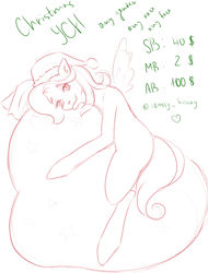 Size: 3500x4600 | Tagged: safe, artist:stassy_honey, imported from derpibooru, oc, pony, advertisement, any gender, any race, any species, auction, auction open, bag, christmas, commission info, holiday, solo, ych sketch