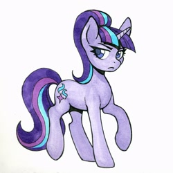 Size: 1600x1600 | Tagged: safe, artist:asimos, imported from derpibooru, starlight glimmer, pony, unicorn, female, frown, looking at you, mare, marker drawing, s5 starlight, simple background, solo, traditional art, white background