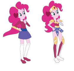 Size: 697x664 | Tagged: safe, artist:sunmint234, imported from derpibooru, pinkie pie, human, equestria girls, blue, clothes, dc superhero girls, dress, eye, eyes, hair, headband, heart, hero, humanized, shoes, simple background, socks, solo, spoilers for another series, transparent background, wonder woman