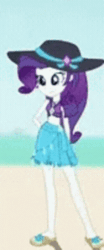 Size: 208x498 | Tagged: safe, imported from derpibooru, rarity, aww... baby turtles, equestria girls, equestria girls series, animated, beach, clothes, cropped, feet, gif, hat, pigeon toed, rarity's blue sarong, rarity's purple bikini, sandals, sarong, solo focus, sun hat, swimsuit