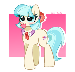 Size: 4512x4352 | Tagged: safe, artist:kittyrosie, imported from derpibooru, coco pommel, earth pony, pony, abstract background, blushing, cocobetes, cute, eyelashes, female, full body, heart, heart eyes, mare, mouth hold, smiling, solo, standing, tail, three quarter view, two toned mane, two toned tail, wingding eyes