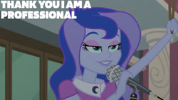 Size: 1280x720 | Tagged: safe, edit, edited screencap, editor:quoterific, imported from derpibooru, screencap, princess luna, equestria girls, friendship games, canterlot high, female, friendship games bloopers, microphone, smiling, solo, vice principal luna