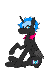 Size: 1656x2480 | Tagged: safe, artist:hrabiadeblacksky, imported from derpibooru, oc, oc only, oc:hrabia de black sky, alicorn, bat pony, bat pony alicorn, pony, derpibooru community collaboration, 2022 community collab, bat wings, fangs, horn, male, simple background, sitting, solo, stallion, transparent background, wings