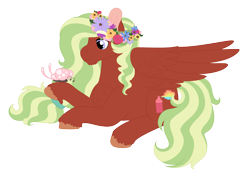 Size: 4247x3000 | Tagged: safe, artist:queenderpyturtle, imported from derpibooru, oc, oc only, oc:marley, butterfly, pegasus, pony, floral head wreath, flower, lying down, male, prone, simple background, solo, stallion, transparent background