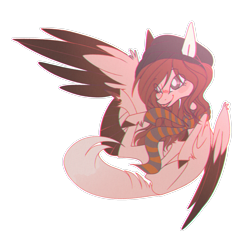 Size: 1942x1813 | Tagged: safe, artist:enifersuch, imported from derpibooru, oc, oc only, pegasus, pony, beanie, clothes, colored wings, female, hat, mare, pegasus oc, scarf, simple background, transparent background, two toned wings, wings