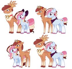 Size: 2049x1965 | Tagged: safe, artist:khimi-chan, imported from derpibooru, oc, oc only, oc:neigh-apolitan, deer, pony, reindeer, unicorn, antlers, deer oc, freckles, goggles, heart eyes, horn, male, neckerchief, simple background, smiling, stallion, transparent background, unicorn oc, unshorn fetlocks, wingding eyes