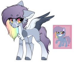 Size: 1755x1467 | Tagged: safe, artist:beamybutt, artist:monogy, imported from derpibooru, oc, oc only, pegasus, pony, my little pony: pony life, :o, base used, chest fluff, colored wings, duo, duo female, eye clipping through hair, eyebrows, eyebrows visible through hair, eyelashes, female, g4.5, grin, heterochromia, mare, multicolored hair, open mouth, pegasus oc, rainbow hair, raised hoof, simple background, smiling, spread wings, transparent background, two toned wings, wings