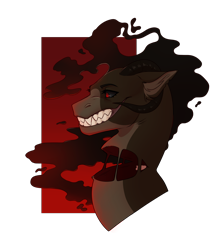 Size: 1837x2068 | Tagged: safe, artist:royvdhel-art, imported from derpibooru, oc, oc only, earth pony, pony, bust, earth pony oc, grin, sharp teeth, simple background, smiling, solo, teeth, transparent background