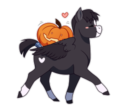 Size: 1125x1009 | Tagged: safe, artist:royvdhel-art, imported from derpibooru, oc, oc only, pegasus, pony, blush sticker, blushing, colored hooves, commission, eyes closed, halloween, heart, holiday, jack-o-lantern, pegasus oc, pumpkin, simple background, smiling, transparent background, wings, ych result