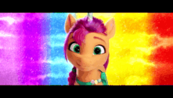 Size: 1920x1080 | Tagged: safe, edit, edited screencap, imported from derpibooru, screencap, sunny starscout, earth pony, pony, spoiler:my little pony: a new generation, animated, fake horn, fit right in (g5), g5, my little pony: a new generation, sound, webm, wiggle