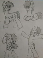 Size: 2203x2974 | Tagged: safe, artist:monycaalot, imported from derpibooru, oc, oc only, oc:mony caalot, earth pony, pony, full body, high res, looking up, paper, sitting, sketch, solo, standing, tongue out, traditional art