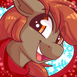 Size: 2000x2000 | Tagged: safe, artist:graphene, imported from derpibooru, oc, oc only, oc:winterlight, pony, clothes, cute, eyebrows, eyebrows visible through hair, female, happy, high res, holiday, male, profile picture, scarf, snow, snowflake, solo, stallion