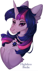 Size: 852x1413 | Tagged: safe, artist:flightless birdie, imported from derpibooru, twilight sparkle, pony, unicorn, bust, collaboration, collaboration:too many twilight, collar, ear fluff, female, mare, portrait, simple background, solo, transparent background