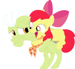 Size: 3557x3237 | Tagged: safe, artist:porygon2z, imported from derpibooru, apple bloom, granny smith, earth pony, pony, female, filly, high res, hug, mare, simple background, transparent background