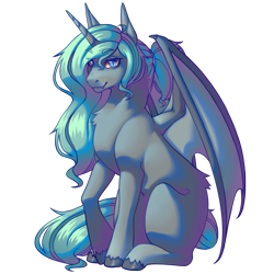 Size: 1200x1200 | Tagged: safe, artist:ruji, imported from derpibooru, oc, oc only, oc:emerald marine, alicorn, bat pony, bat pony alicorn, derpibooru community collaboration, 2022 community collab, bat wings, commission, female, horn, simple background, solo, transparent background, unshorn fetlocks, wings