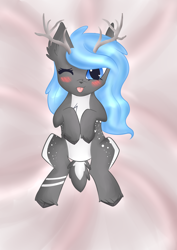 Size: 2480x3508 | Tagged: safe, artist:nekusia, imported from derpibooru, oc, oc:nappy, deer, deer pony, original species, pony, :p, blushing, cute, high res, tongue out