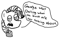 Size: 895x589 | Tagged: safe, artist:goom, imported from derpibooru, rarity, dialogue, george floyd, monochrome, mouthpiece, speech bubble