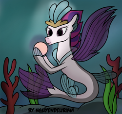 Size: 1868x1755 | Tagged: safe, artist:nguyendeliriam, imported from derpibooru, queen novo, seapony (g4), my little pony: the movie, female, glowing, ocean, pearl, seaweed, signature, underwater, water